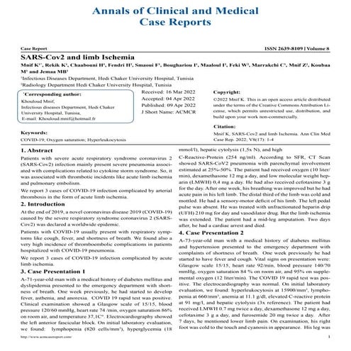 SARS-Cov2 and limb Ischemia