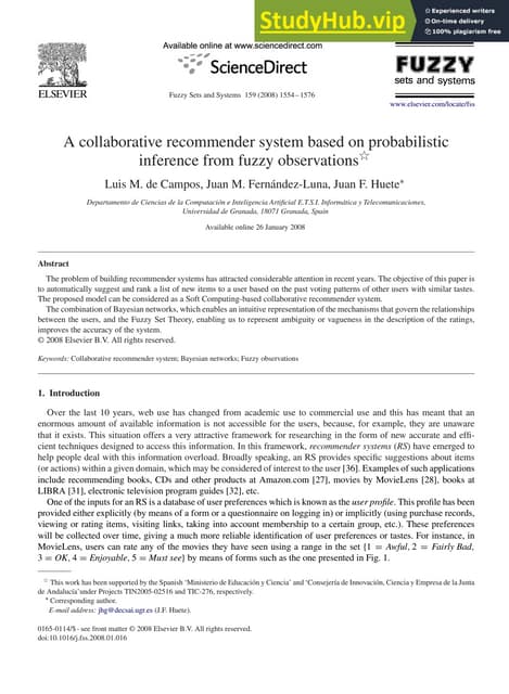 A Collaborative Recommender System Based On Probabilistic Inference A Collaborative Recommender System Based On Probabilistic Inference