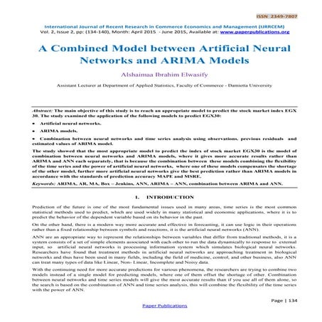 A Combined Model between Artificial Neural Networks and ARIMA Models