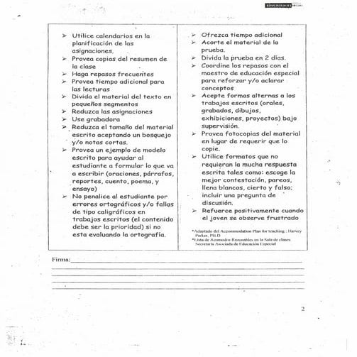 Lista de acomodos razonables educacion especial | PDF