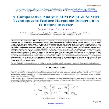 A Comparative Analysis of MPWM & SPWM Techniques to Reduce Harmonic Distortio...