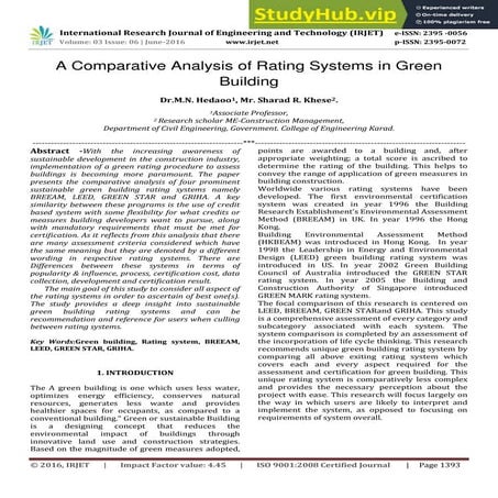 A Comparative Analysis Of Rating Systems In Green Building