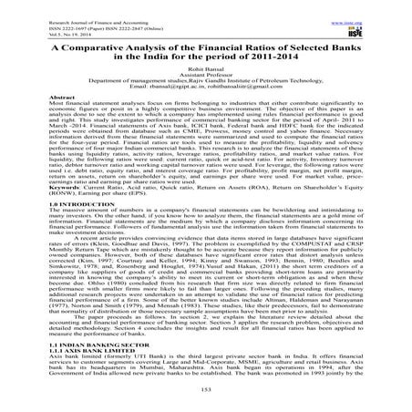 A comparative analysis of the financial ratios of selected banks in the india...
