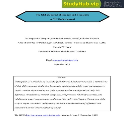 A Comparative Essay Between Quantitative And Qualitative Research