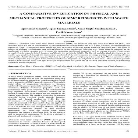 A Comparative Study on the Properties of Al-7% Si-Rice Husk Ash and Al ...