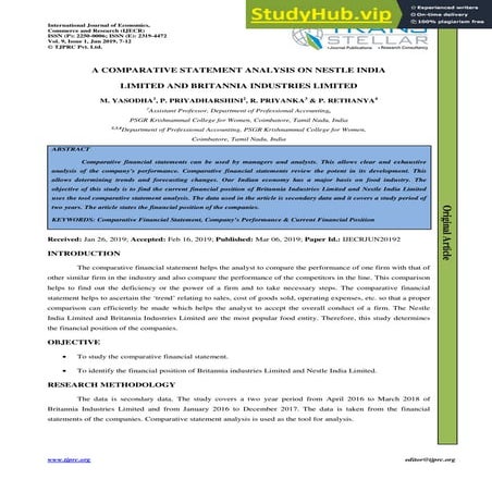 A COMPARATIVE STATEMENT ANALYSIS ON NESTLE INDIA LIMITED AND BRITANNIA ...