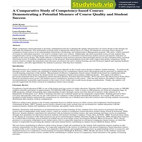 A Comparative Study Of Competency-Based Courses Demonstrating A Potential Mea...