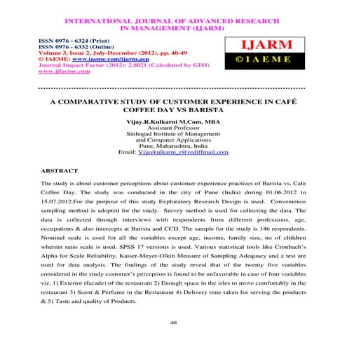 A comparative study of customer experience in café coffee day vs barista