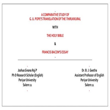 A Comparative Study of G. U. Pope's Translation of the Thirukkural with the H...