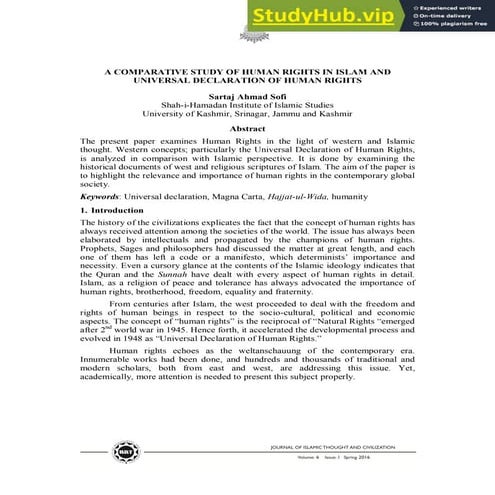 A COMPARATIVE STUDY OF HUMAN RIGHTS IN ISLAM AND UNIVERSAL DECLARATION ...