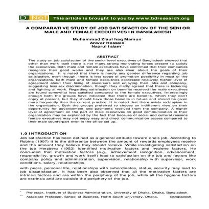 A Comparative Study of Job Satisfaction of the Senior Male and Female ...