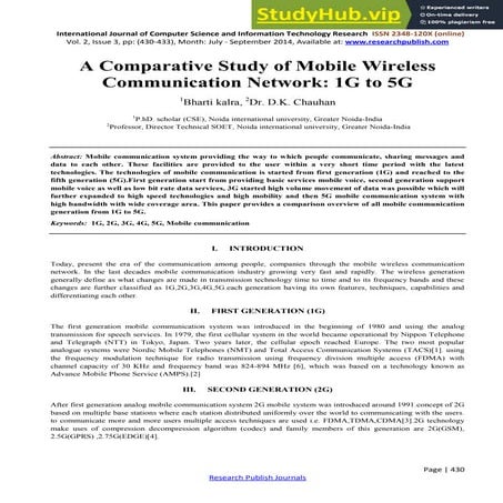 A Comparative Study Of Mobile Wireless Communication Network  1G To 5G