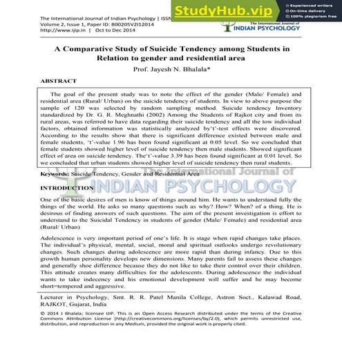A Comparative Study to Assess the Knowledge of Warning Signs of Suicide ...