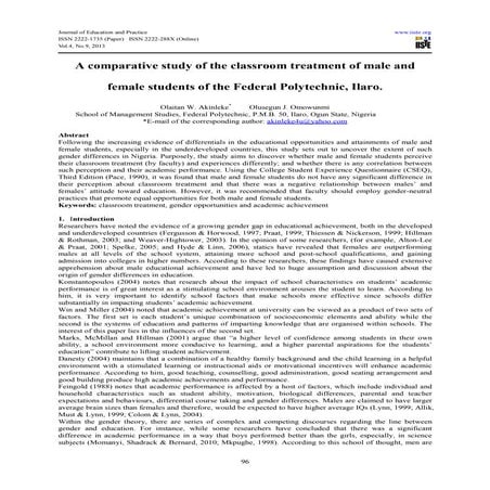 A comparative study of the classroom treatment of male and female ...