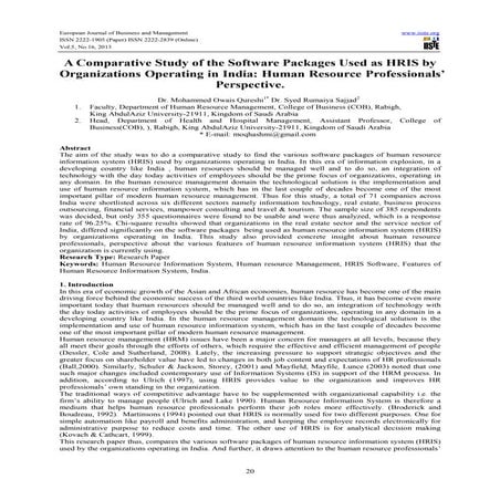 A comparative study of the software packages used as hris by organizations op...