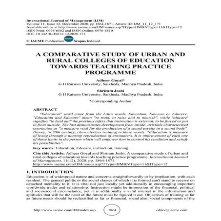 A COMPARATIVE STUDY OF URBAN AND RURAL COLLEGES OF EDUCATION TOWARDS ...