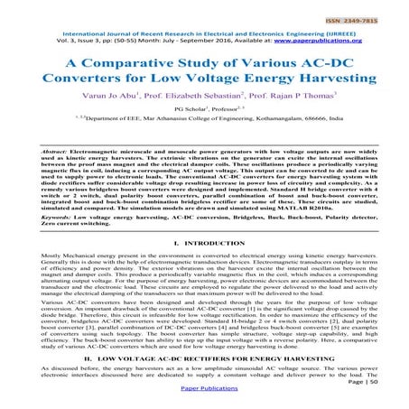 A Comparative Study of Various AC-DC Converters for Low Voltage Energy Harves...