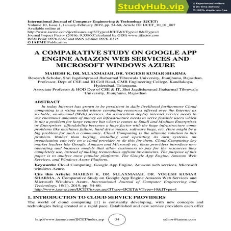 A COMPARATIVE STUDY ON GOOGLE APP ENGINE AMAZON WEB SERVICES AND ...