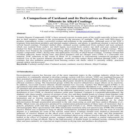 A comparison of cardanol and its derivatives as reactive