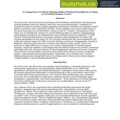 Assessing Critical Thinking Skills | PDF