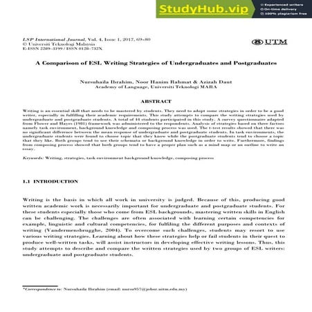 A Comparison Of ESL Writing Strategies Of Undergraduates And Postgraduates
