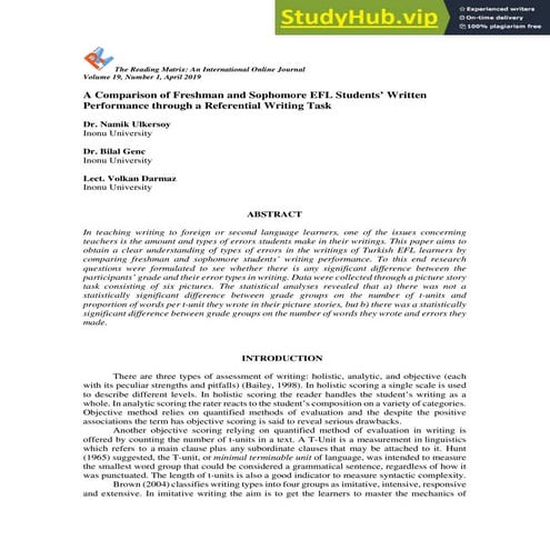 A Comparison Of Freshman And Sophomore EFL Students  Written Performance Thro...