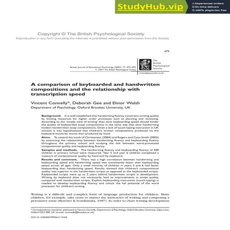 A Comparison Of Keyboarded And Handwritten Compositions And The ...