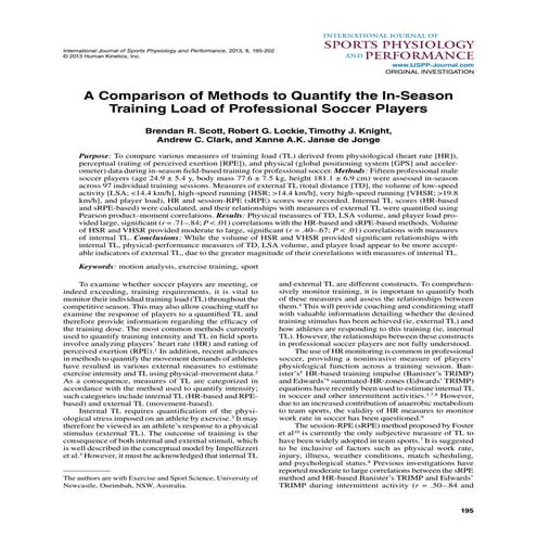 A comparison of methods to quantify the in season  training load of professio...
