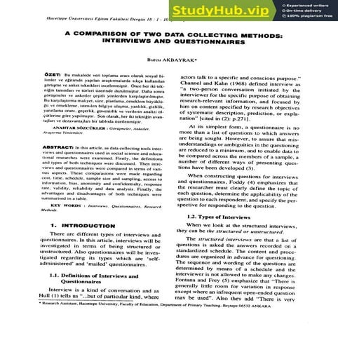 A COMPARISON OF TWO DATA COLLECTING METHODS INTERVIEWS AND ...