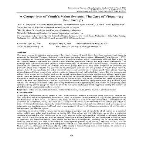 A Comparison of Youth’s Value Systems: The Case of Vietnamese Ethnic Groups 