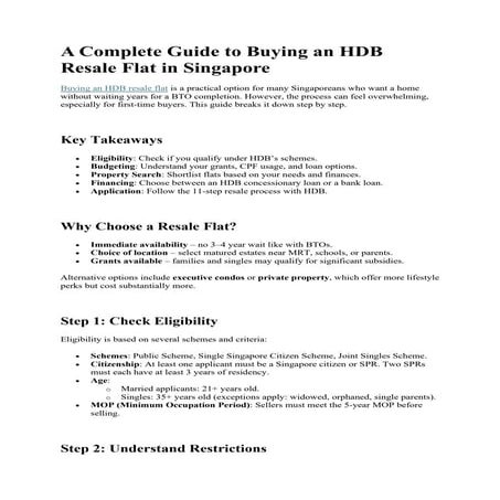 A Step-by-Step Guide on buying an HDB Resale Flat in Singapore | PDF
