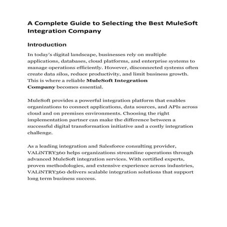 A Complete Guide to Selecting the Best MuleSoft Integration Company | PDF