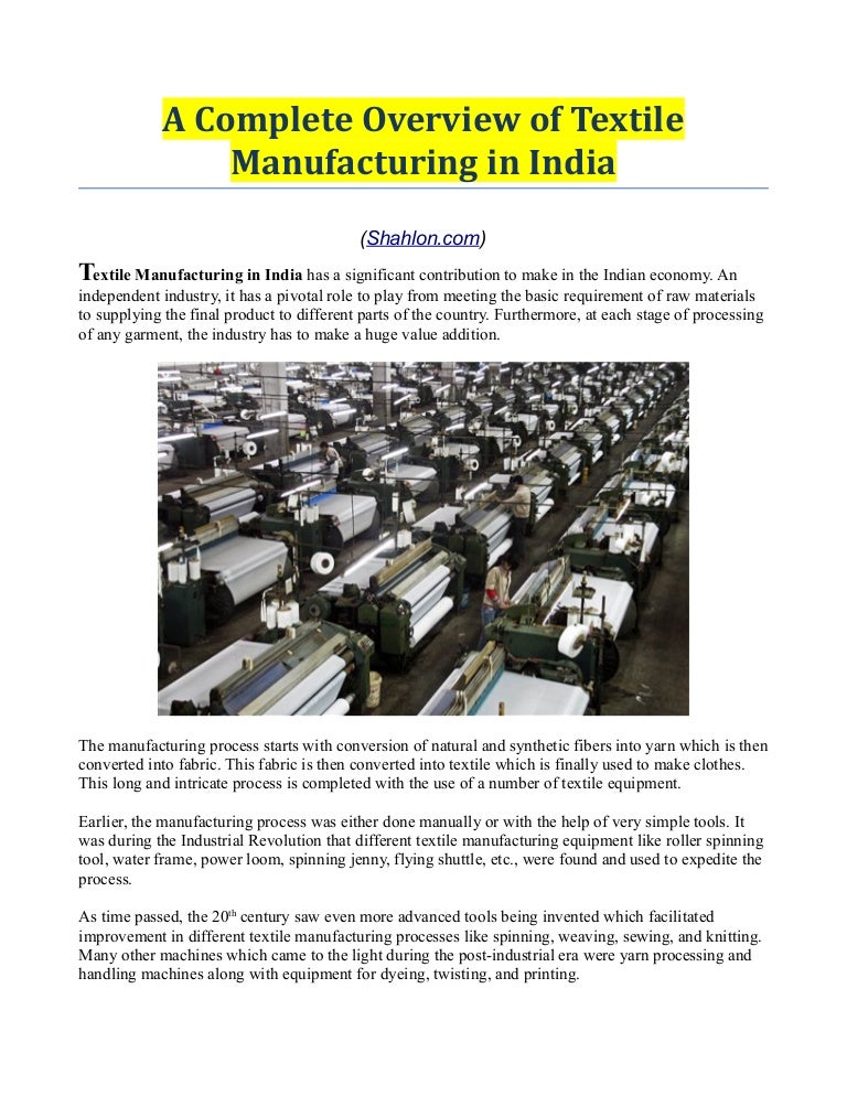 A complete overview of textile manufacturing in india