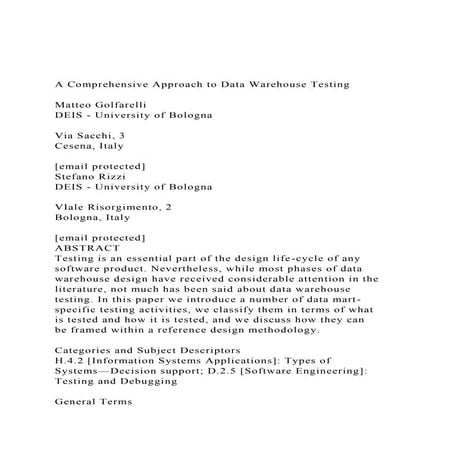 A Comprehensive Approach to Data Warehouse TestingMatteo G.docx