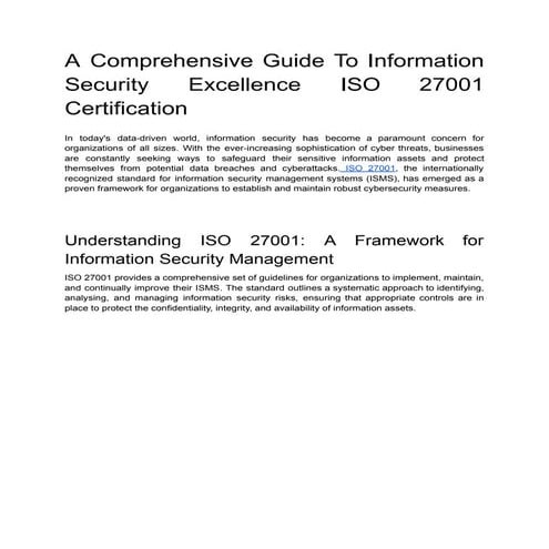 A Comprehensive Guide To Information Security Excellence ISO 27001 Certificat...