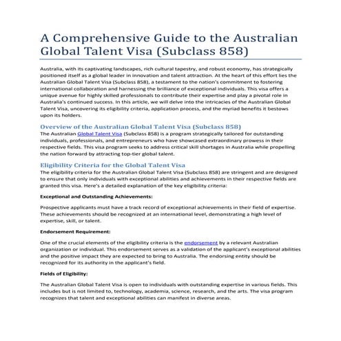 A Comprehensive Guide to the Australian Global Talent Visa (Subclass ...
