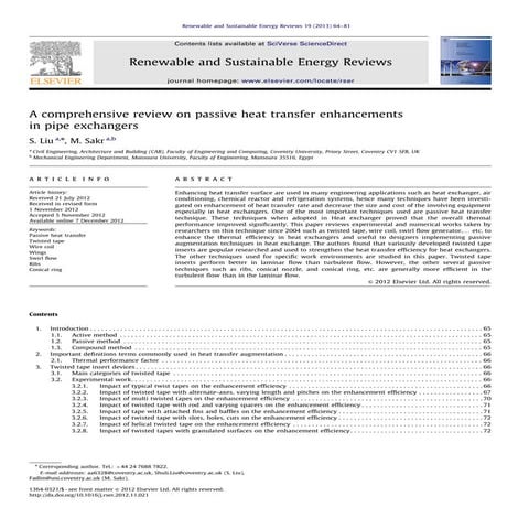 A comprehensive review on passive heat transfer enhancements in pipe exchangers