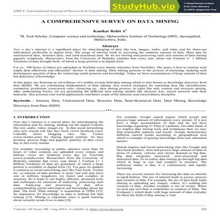 A COMPREHENSIVE SURVEY ON DATA MINING | PDF | Internet | Computing