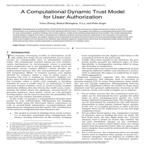 A Computational Dynamic Trust Model for User Authorization | PDF