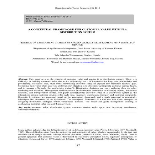 A conceptual framework for customer value within a distribution system