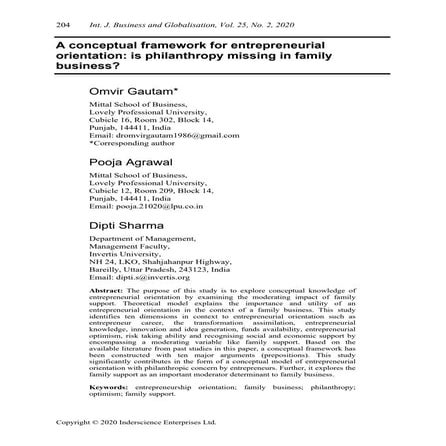 A conceptual framework for entrepreneurial orientation is philanthropy missin...