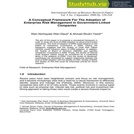 A Conceptual Framework For The Adoption Of Enterprise Risk Management ...