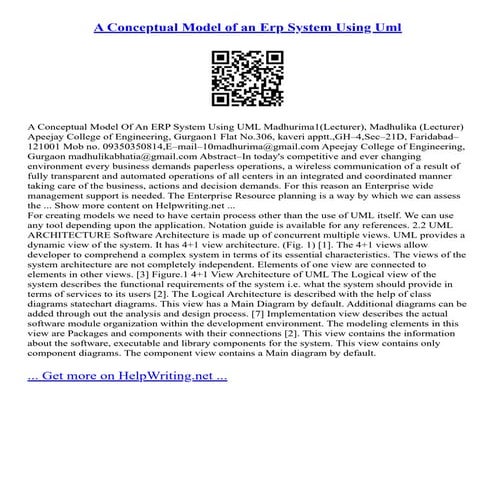 A Conceptual Model Of An Erp System Using Uml