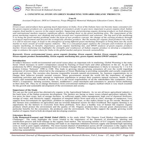 Article 1 A CONCEPTUAL STUDY ON GREEN MARKETING TOWARDS ORGANIC PRODUCTS   Dr...