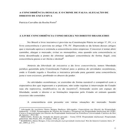 A concorrência desleal e o crime de falsa alegação de