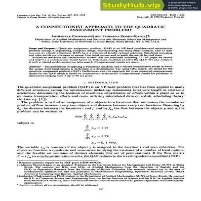 A Connectionist Approach To The Quadratic Assignment Problem | PDF ...
