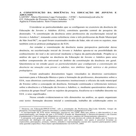 A constituição da docência na educação de jovens e adultos
