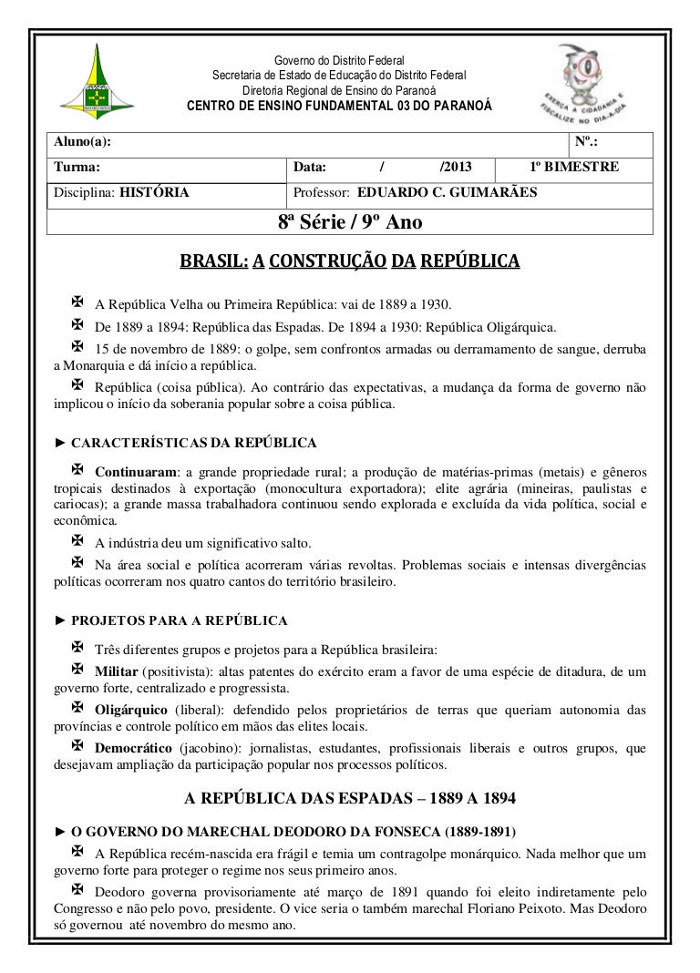 A construção da república (1889 1894)