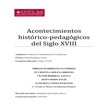 Acontecimientos histórico pedagógicos siglo xviii