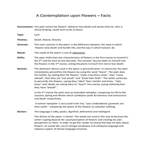 A Contemplation Upon Flowers - Analysis | DOCX